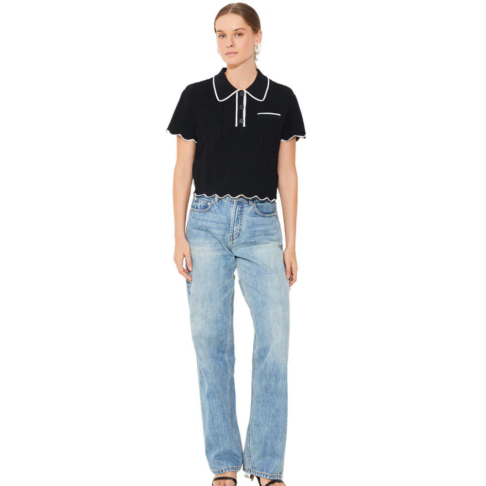 Suncoo Ladies Pull Pikil Knitted Polo Top- Black