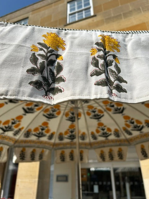 Indian Handmade Block Print Parasol - Yellow Flower