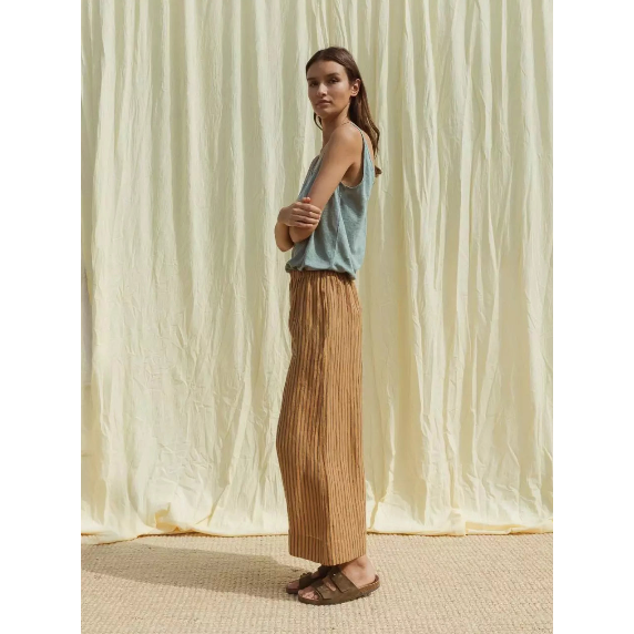 Indi and Cold Ladies Pinstripe Linen Trousers - Camel