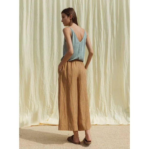 Indi and Cold Ladies Pinstripe Linen Trousers - Camel