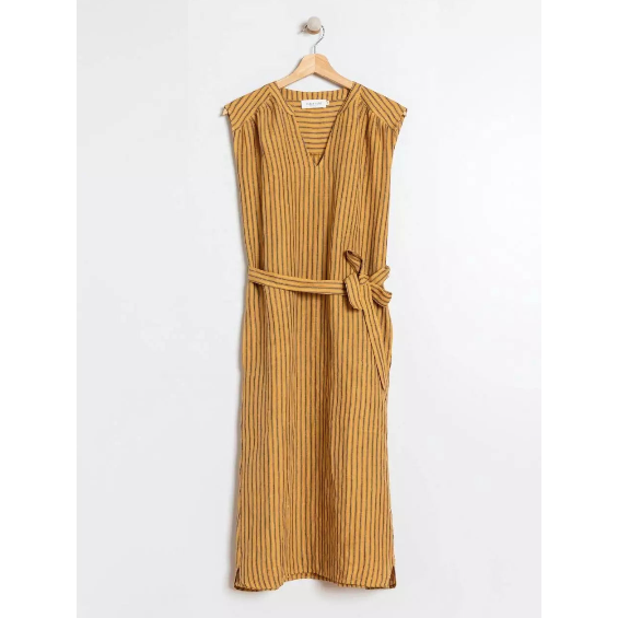 Indi and Cold Ladies Pinstripe Linen Dress - Camel
