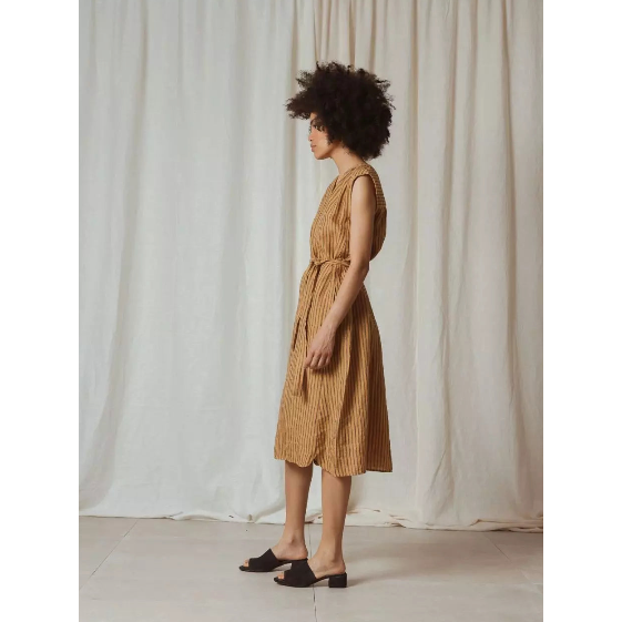 Indi and Cold Ladies Pinstripe Linen Dress - Camel
