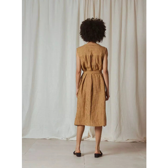 Indi and Cold Ladies Pinstripe Linen Dress - Camel
