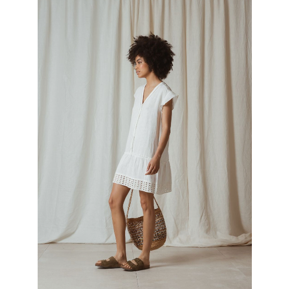 Indi and Cold Ladies Short Hemp Dress - Off White