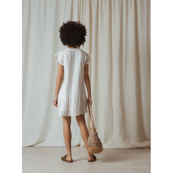 Indi and Cold Ladies Short Hemp Dress - Off White