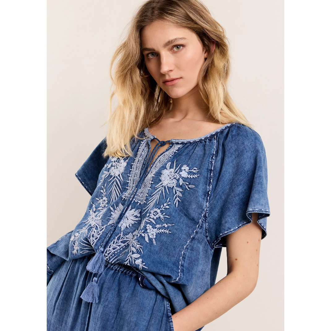 Summum Woman Ladies Blue Daze Embroidered Top - Indigo