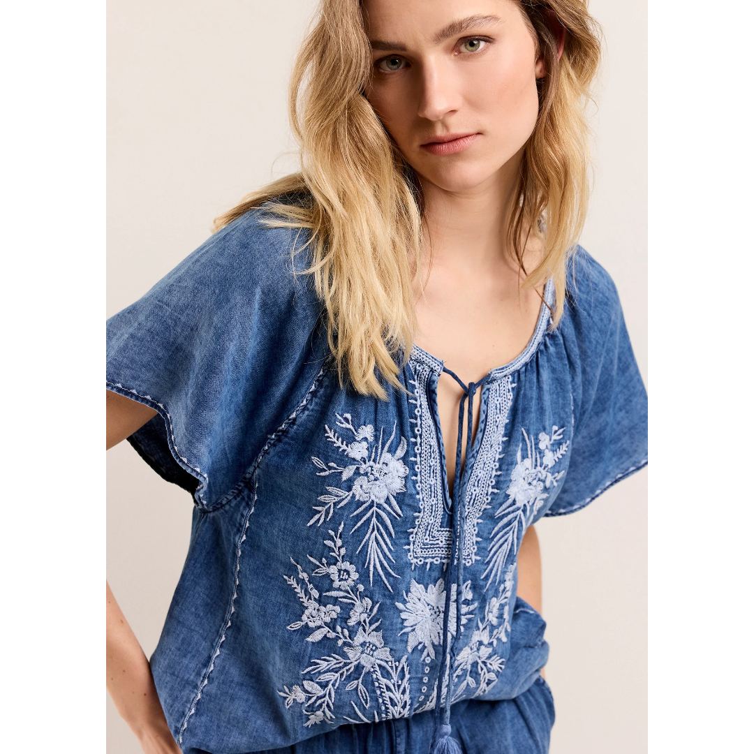 Summum Woman Ladies Blue Daze Embroidered Top - Indigo