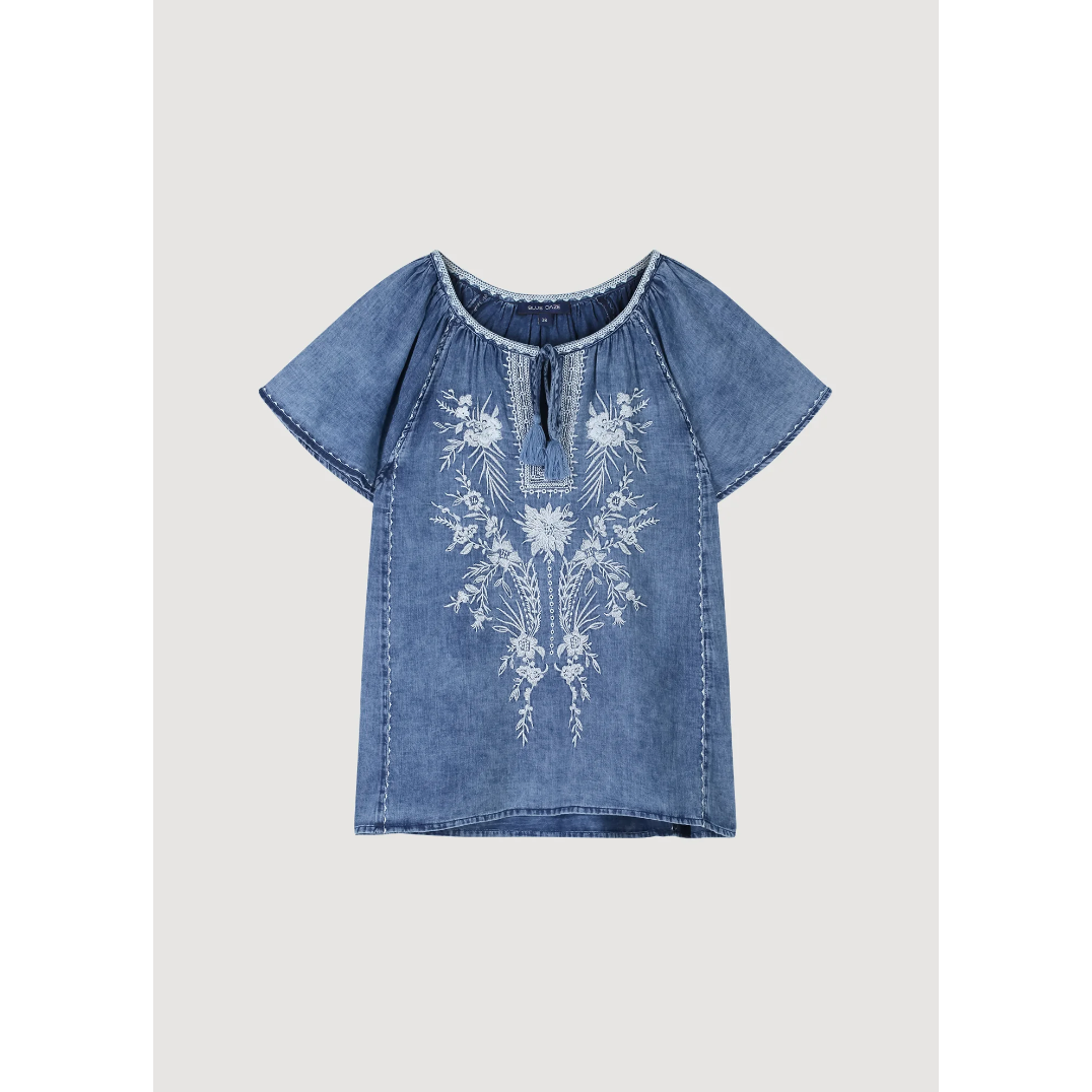 Summum Woman Ladies Blue Daze Embroidered Top - Indigo