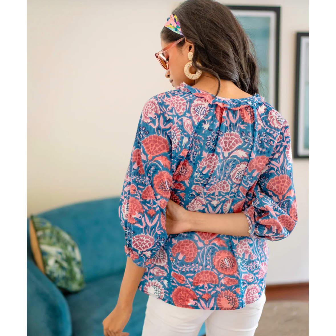 Sohana Ladies Frayed Top - Blue Pink