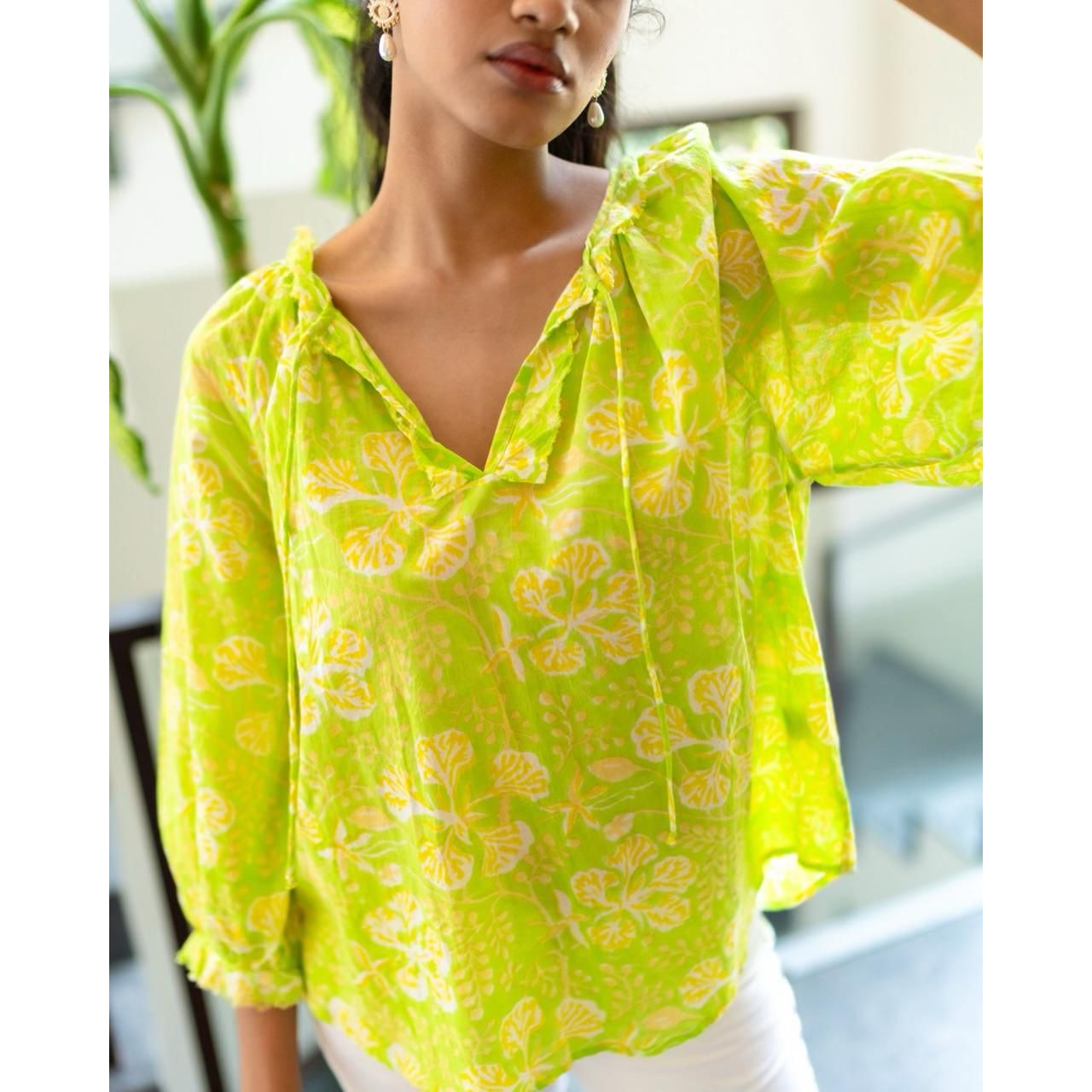 Sohana Ladies Frayed Top - Lime
