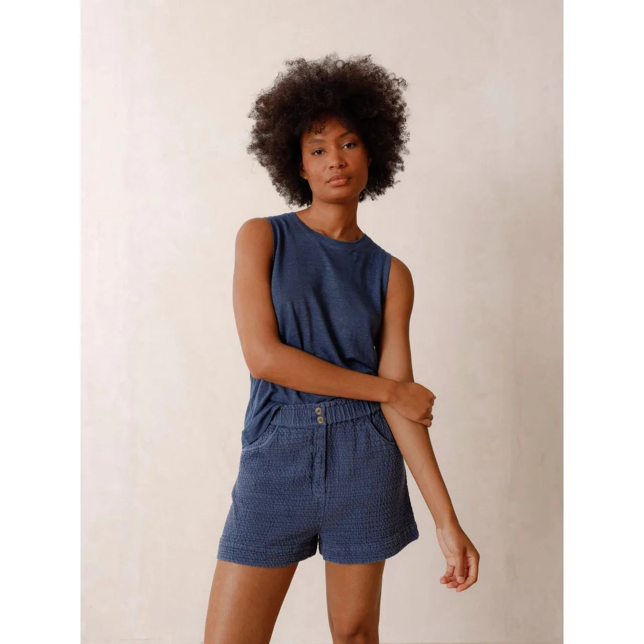 Indi and Cold Ladies Sleeveless Linen Tank Top - Indigo
