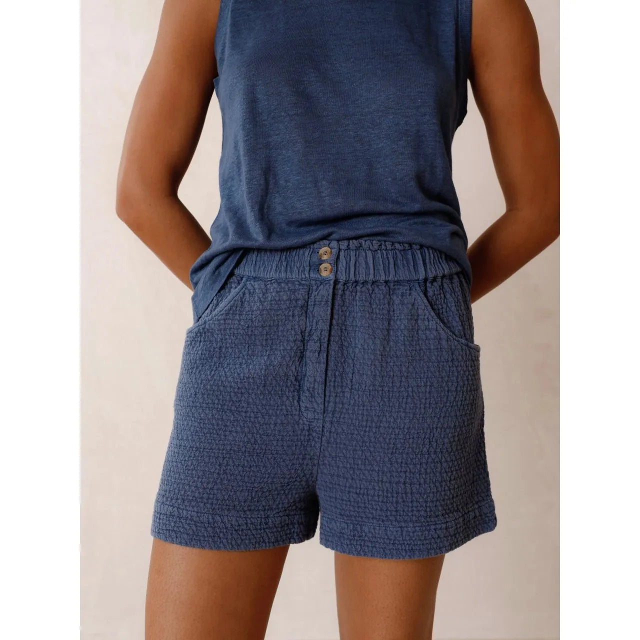 Indi and Cold Ladies Rustic Jacquard Shorts - Indigo Blue