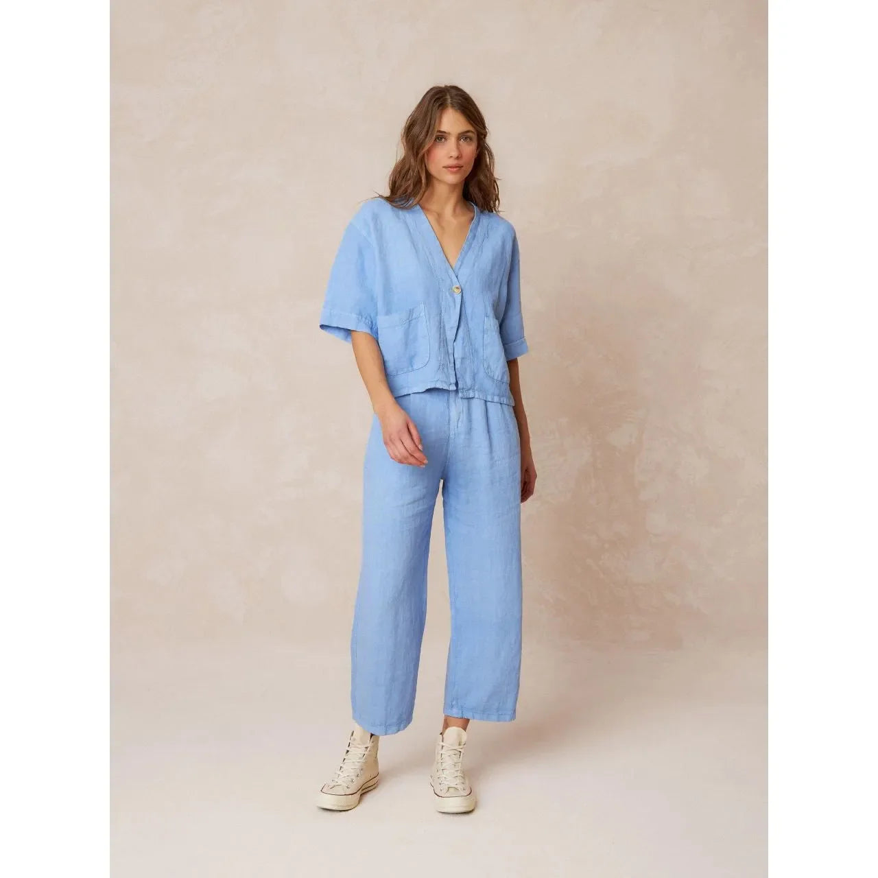 Indi and Cold Ladies Linen Crop Overshirt - Glacial Blue