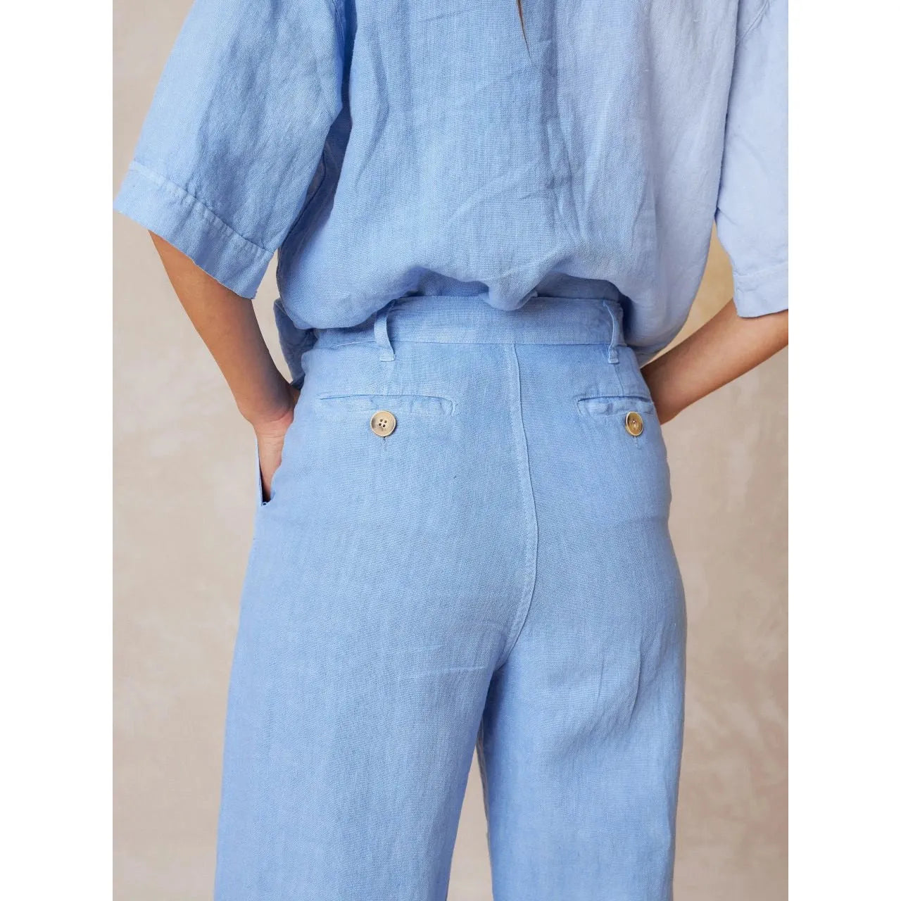 Indi and Cold Ladies Linen Crop Trousers - Glacial Blue