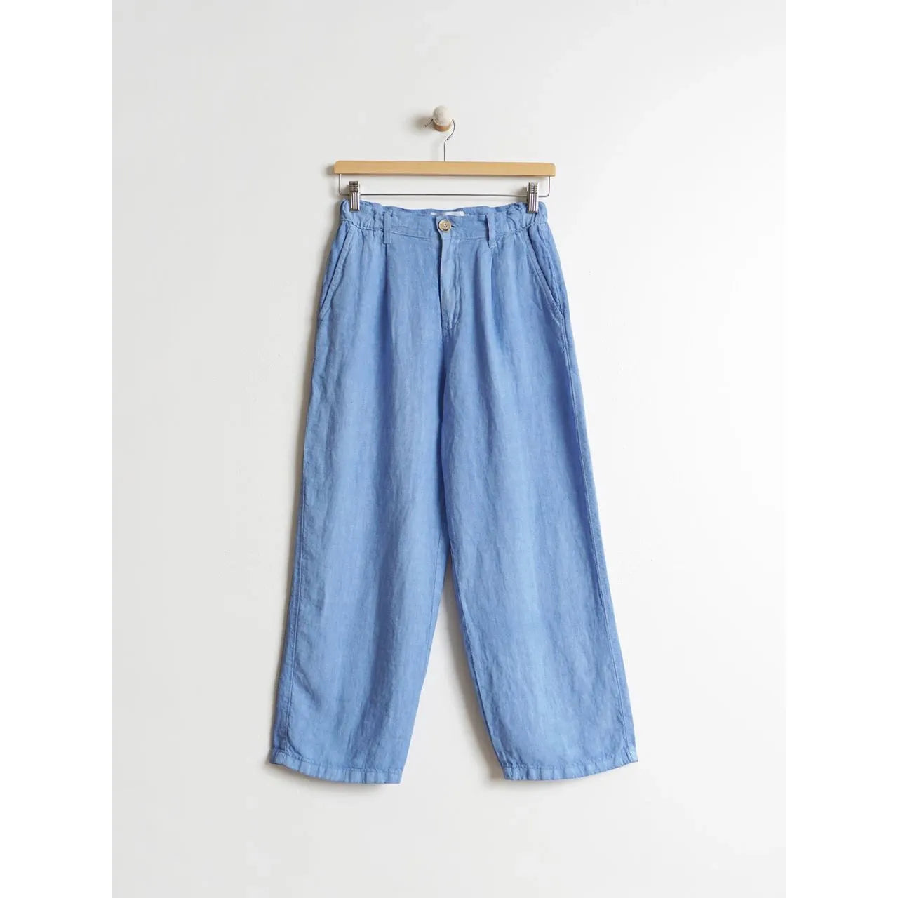 Indi and Cold Ladies Linen Crop Trousers - Glacial Blue