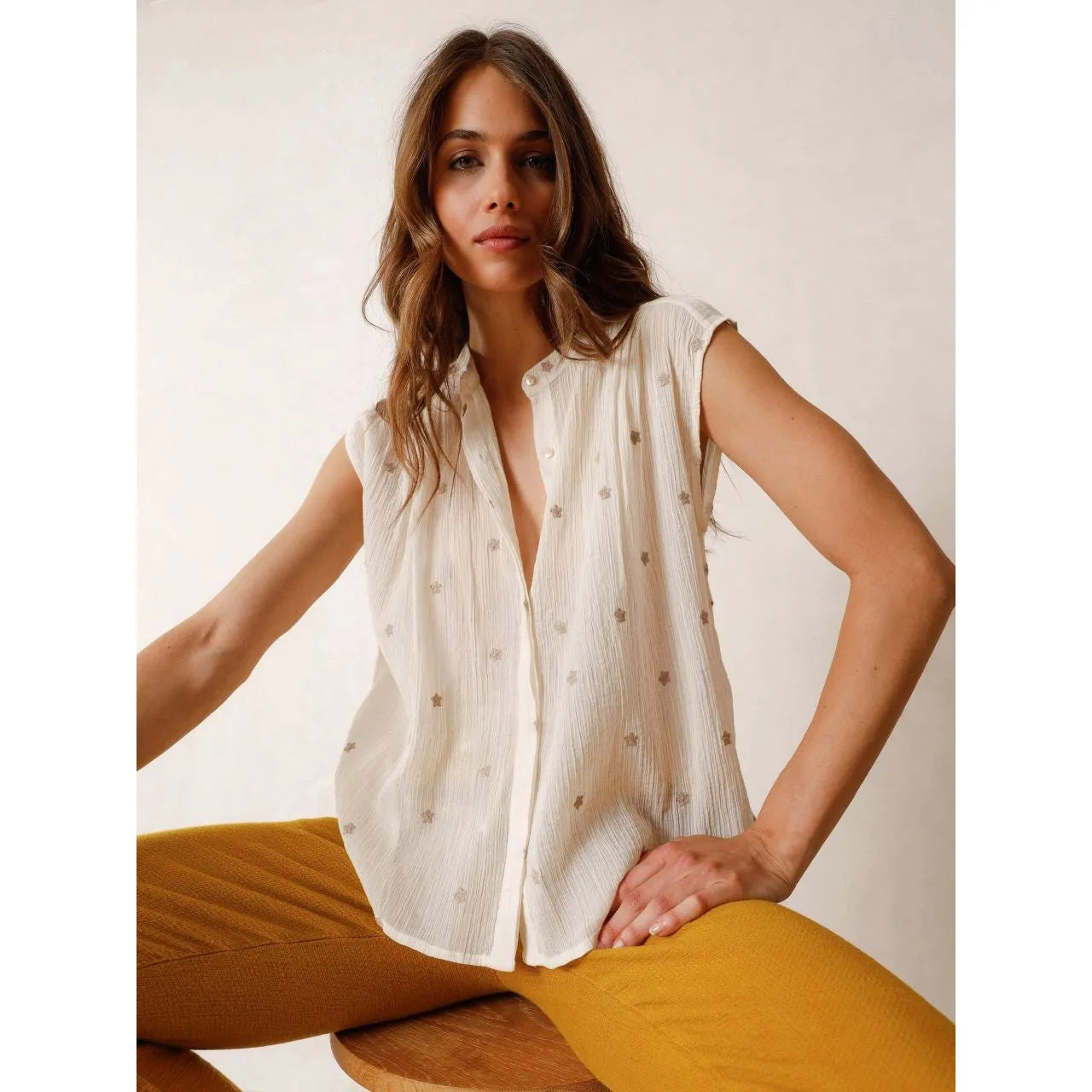 Indi and Cold Ladies Crepe Gauze Shirt - Ecru