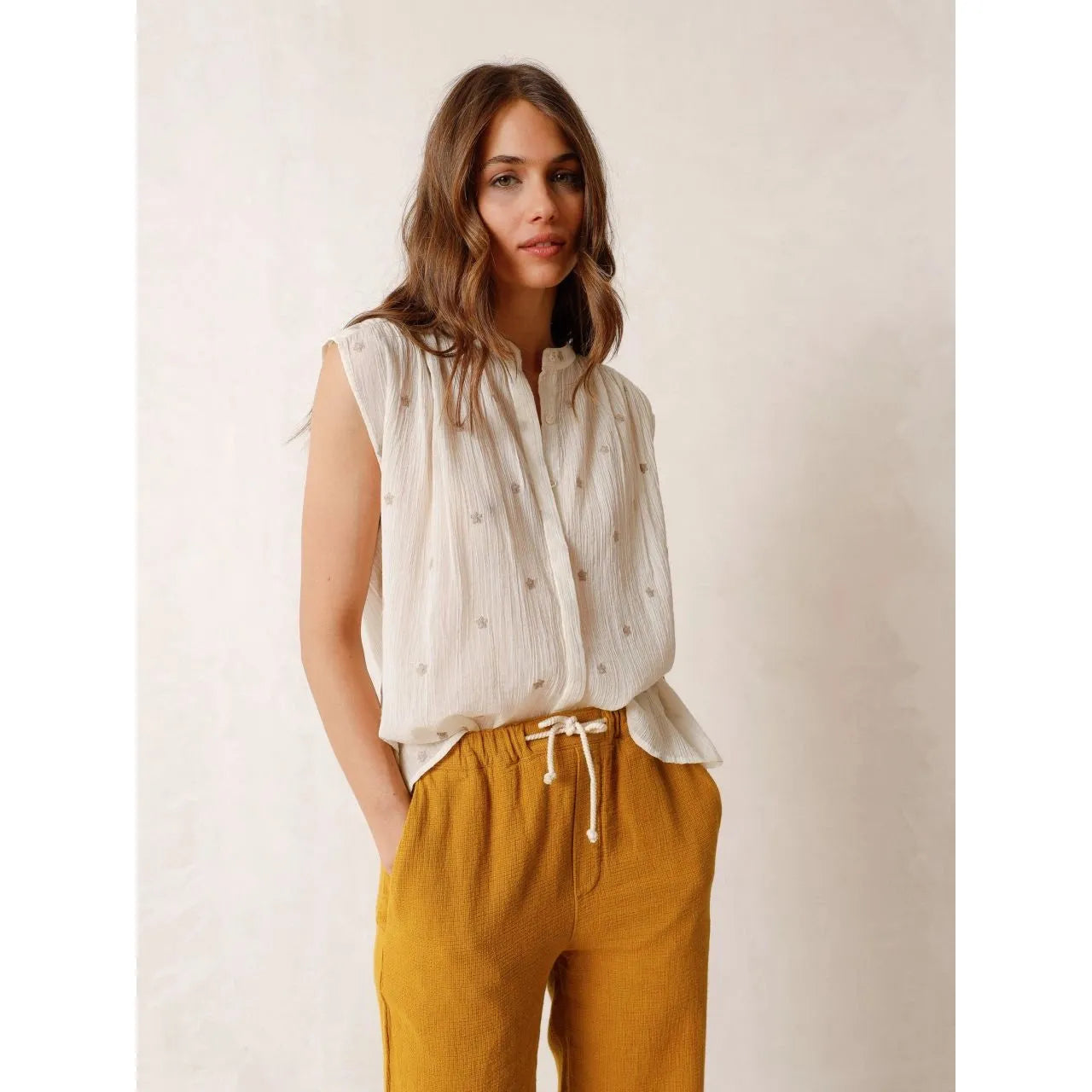 Indi and Cold Ladies Crepe Gauze Shirt - Ecru
