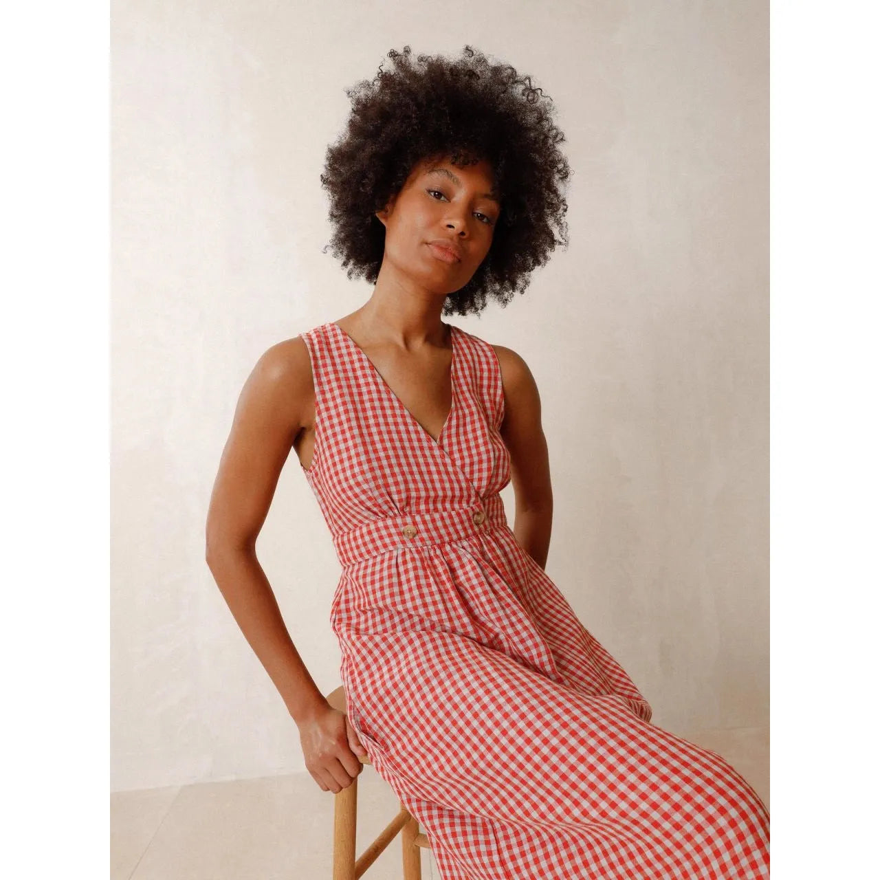 Indi and Cold Ladies Crossover Linen Dress - Red
