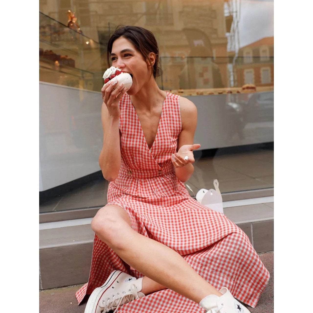 Indi and Cold Ladies Crossover Linen Dress - Red