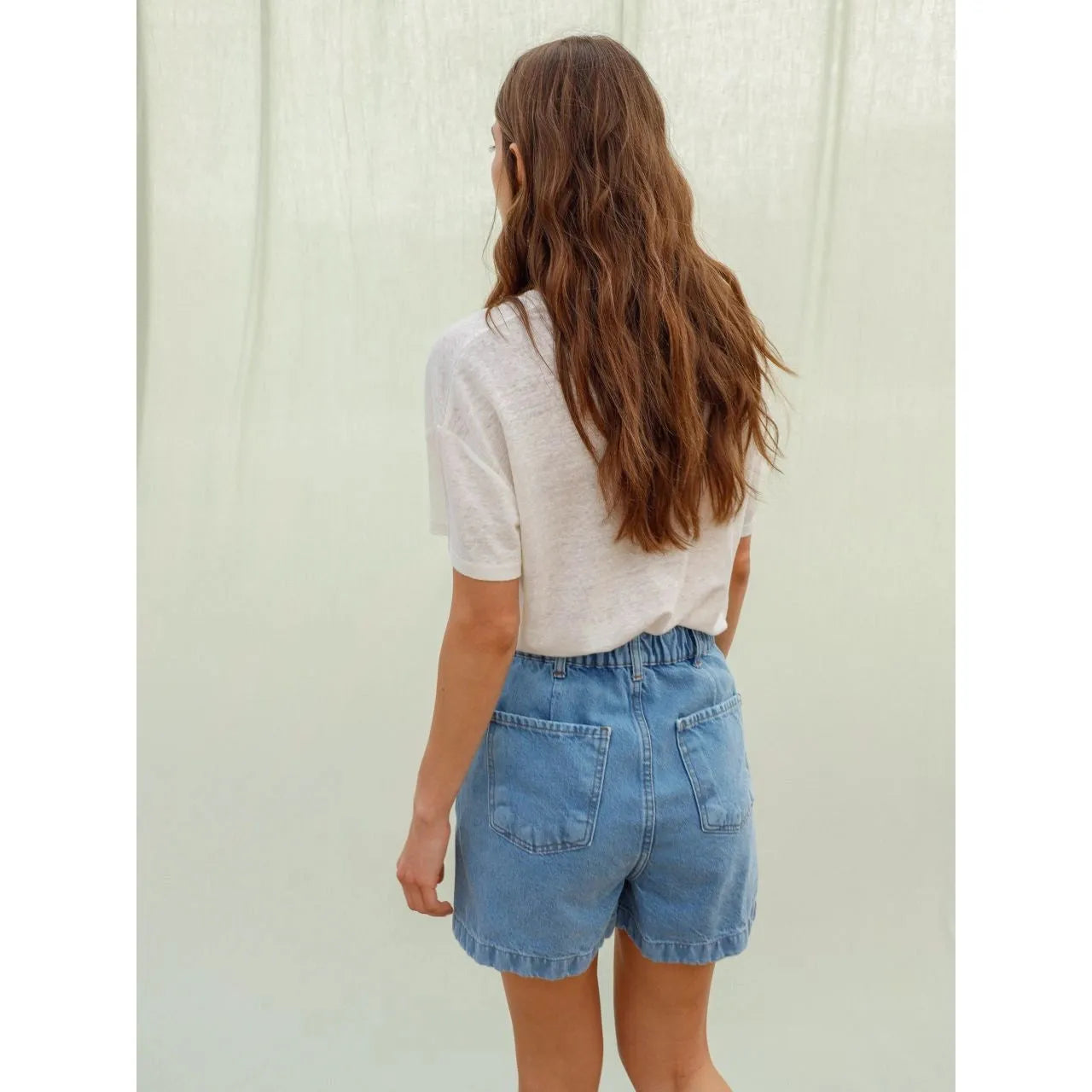 Indi and Cold Ladies V-Neck Linen T-Shirt - White