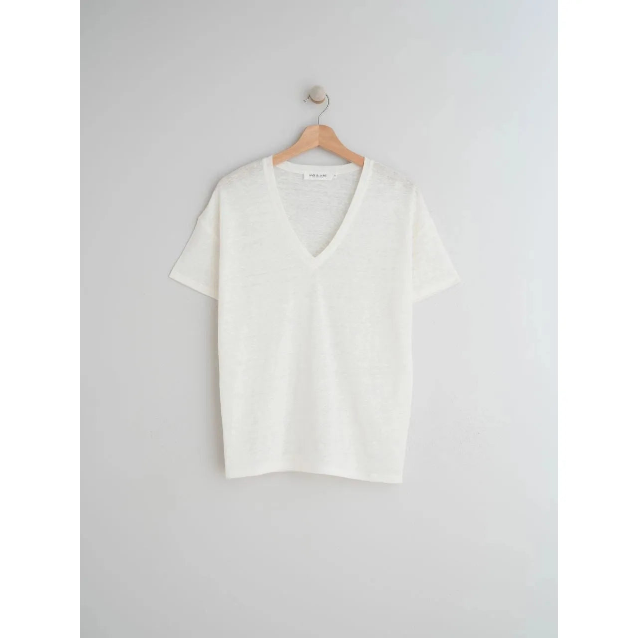 Indi and Cold Ladies V-Neck Linen T-Shirt - White