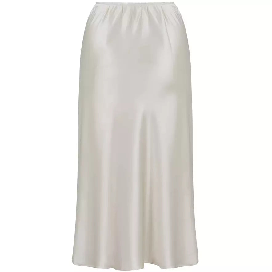 SATEEN CREME BIAS CUT SKIRT WITH SMALL SLITS AT BOTTOM FOR EASIER MOVEMENT