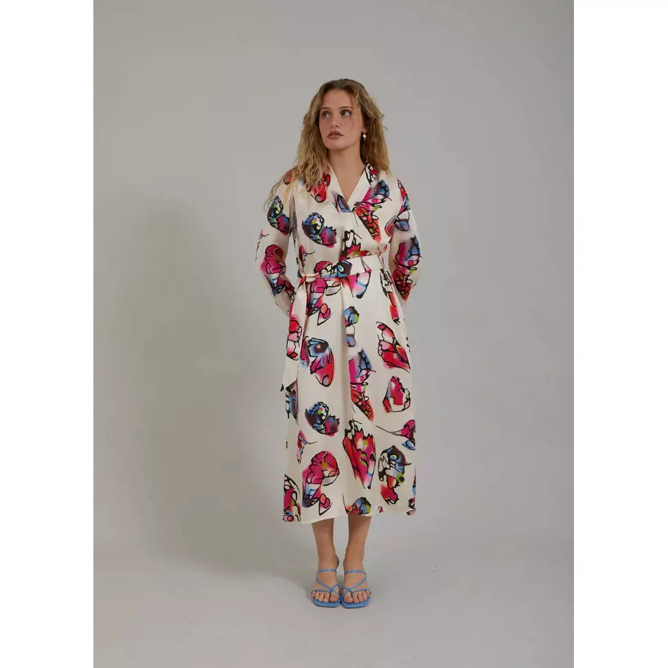 cream dress with pink waterpaint butterflys with belt