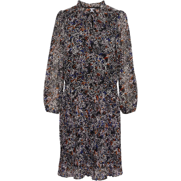Dress with transparent sleeves with a tie at the neck. The dress has long sleeves with an elastic edge and is of woven quality and has a loose fit.