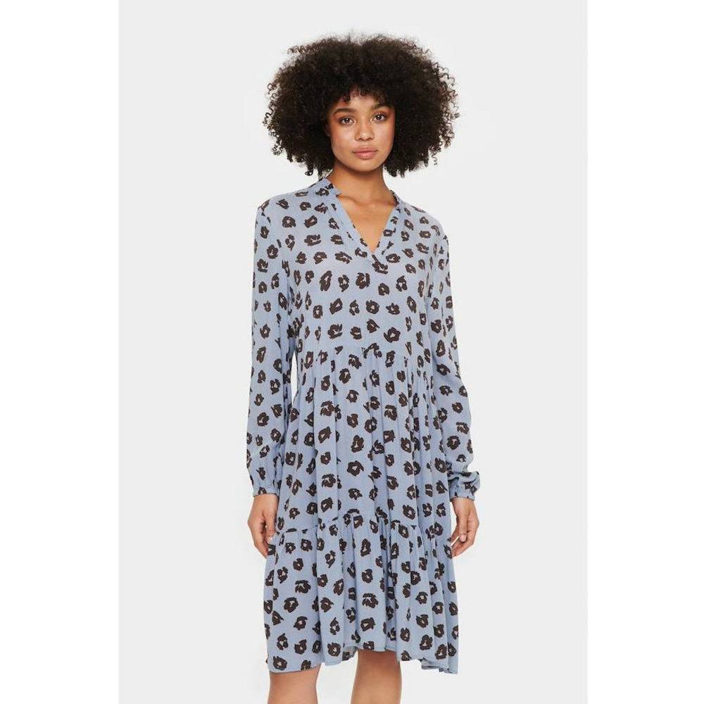 Saint Tropez Ladies Long Sleeve Eda Dress - Quicksilver Flower Shadows