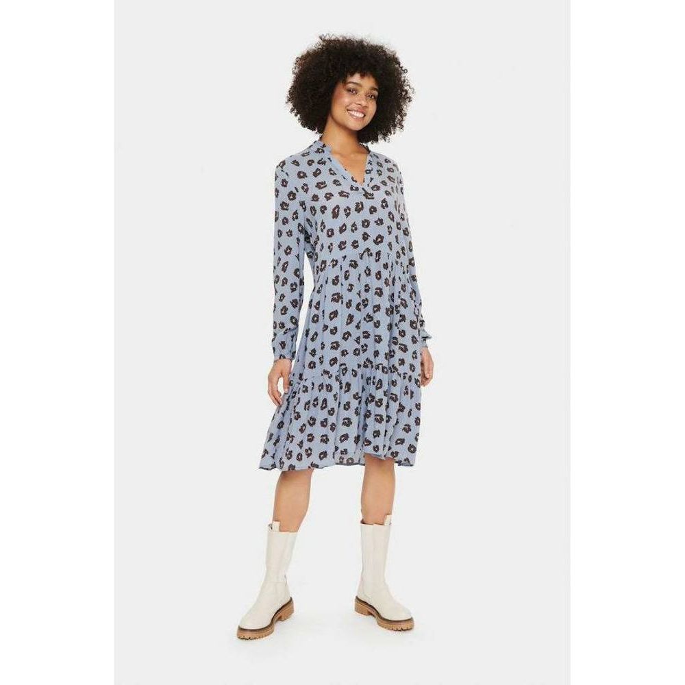 Saint Tropez Ladies Long Sleeve Eda Dress - Quicksilver Flower Shadows