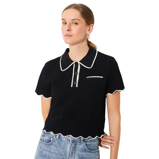 Suncoo Ladies Pull Pikil Knitted Polo Top- Black