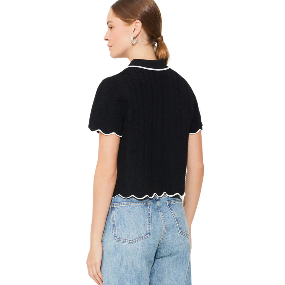 Suncoo Ladies Pull Pikil Knitted Polo Top- Black