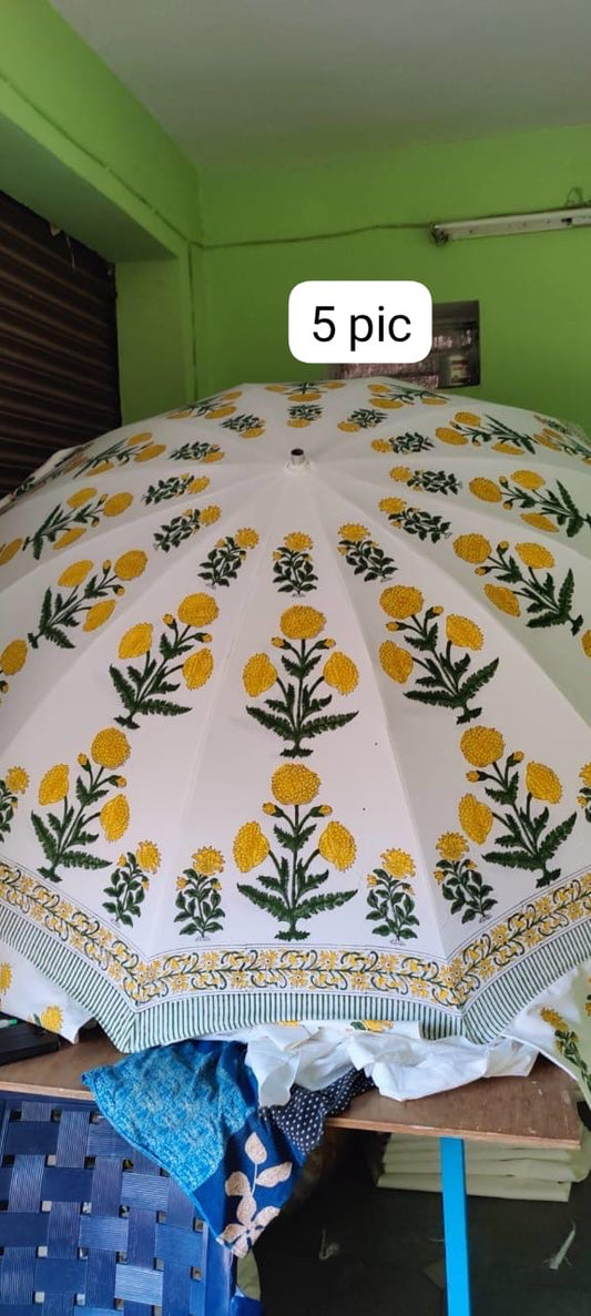 Indian Handmade Block Print Parasol - Yellow Flower