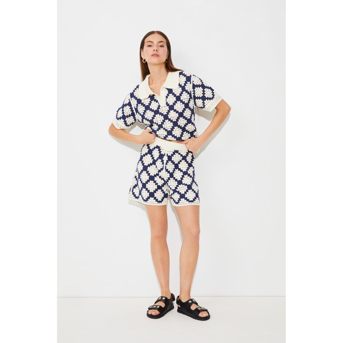 Suncoo Ladies Byzance Knitted Shorts - Blue & Cream