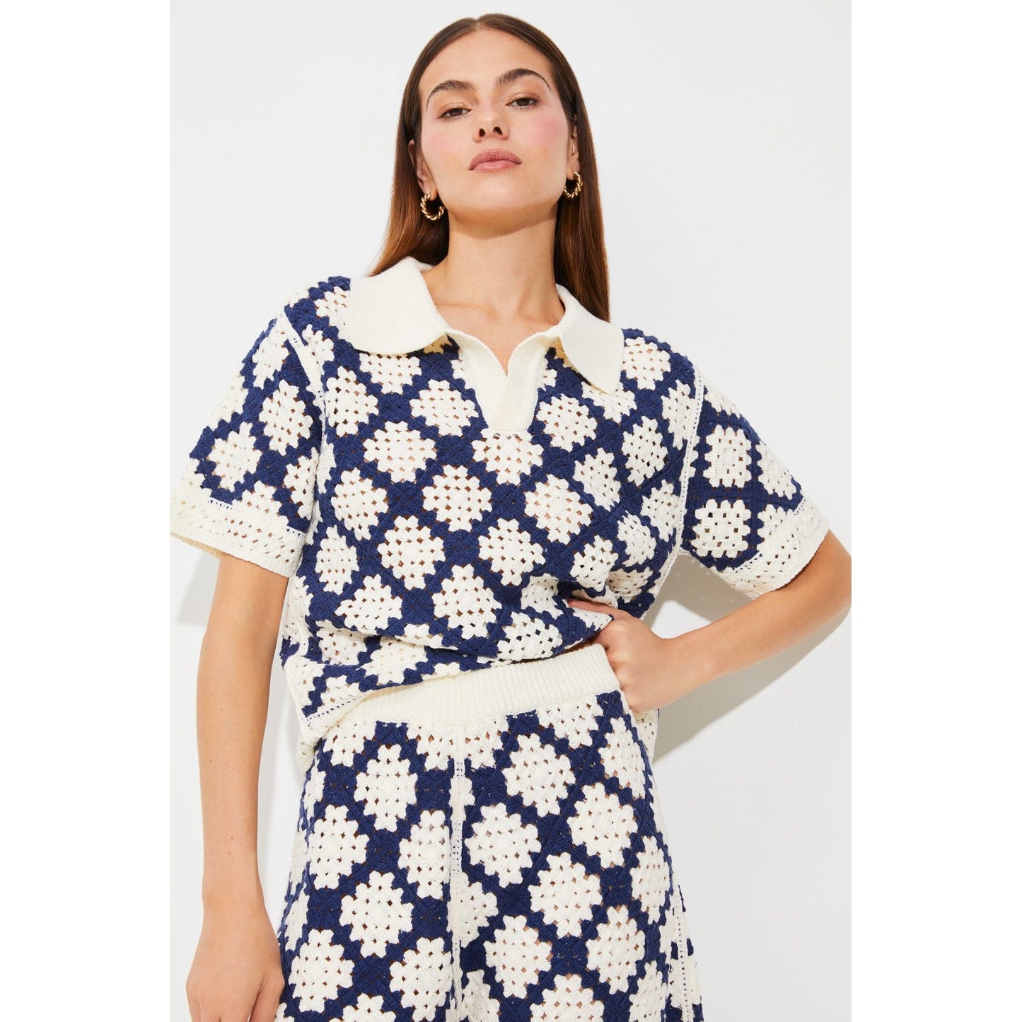 Suncoo Ladies Byzance Knitted Shorts - Blue & Cream