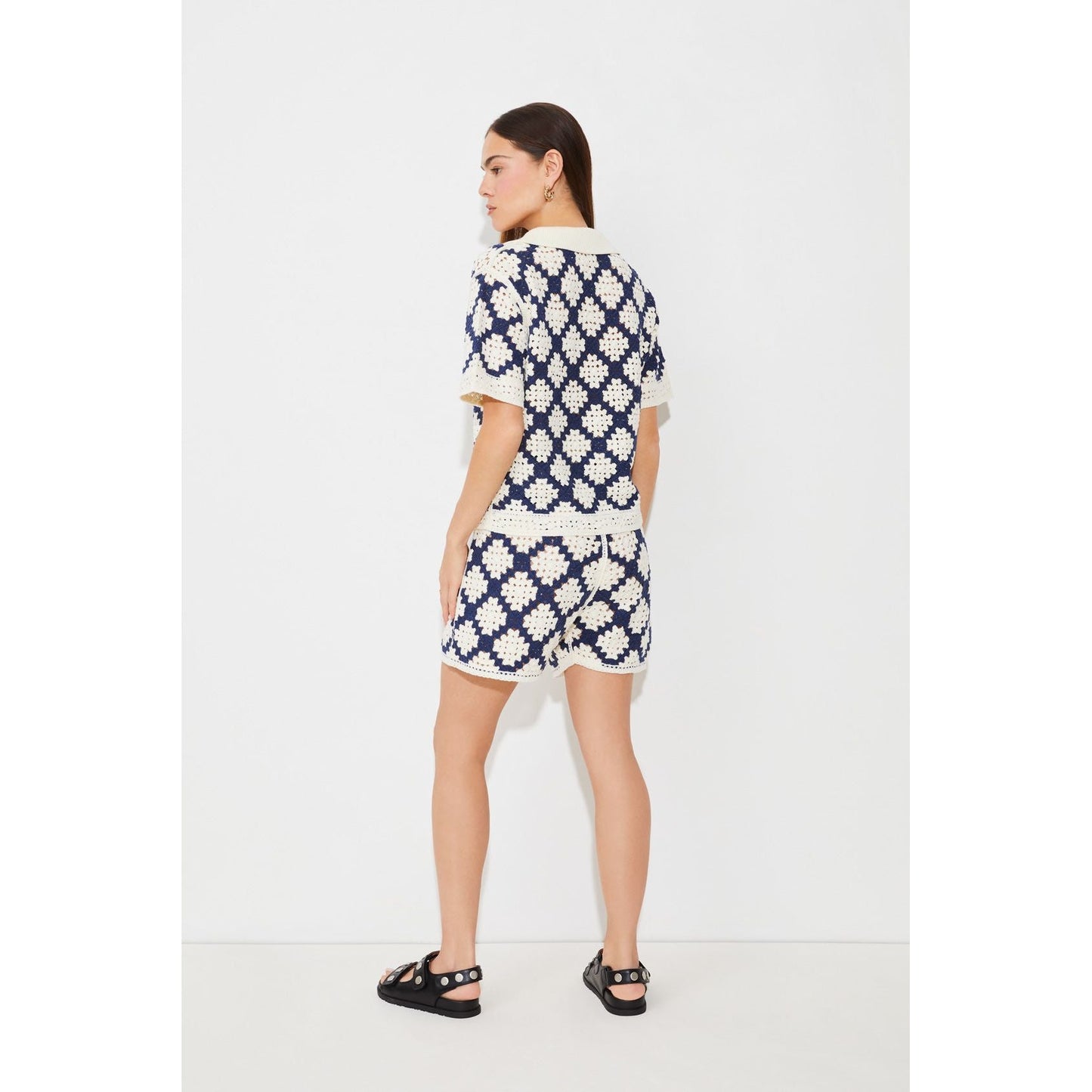 Suncoo Ladies Byzance Knitted Shorts - Blue & Cream