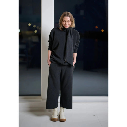 Henriette Steffensen Ladies Fleece Flare Trousers 3/4 Length 2115 - Soft Black