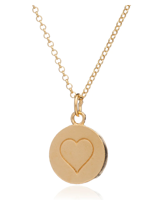 Cabbage White Heart Stamp Charm Gold Necklace