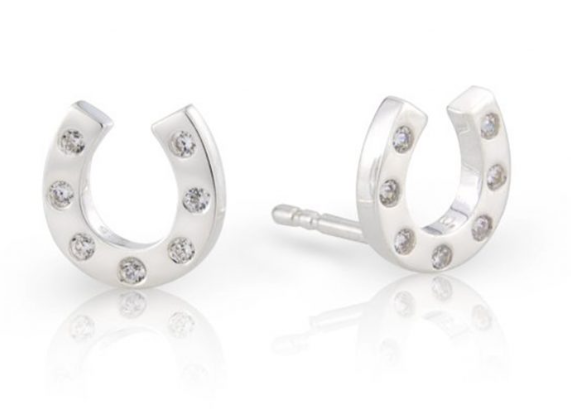 Gemma J Sparkly Silver Horseshoe Stud Earrings