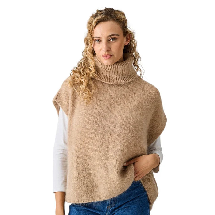 Luella Ladies Uley Mohair Knit Oversize Roll Neck Tank Top - Toffee