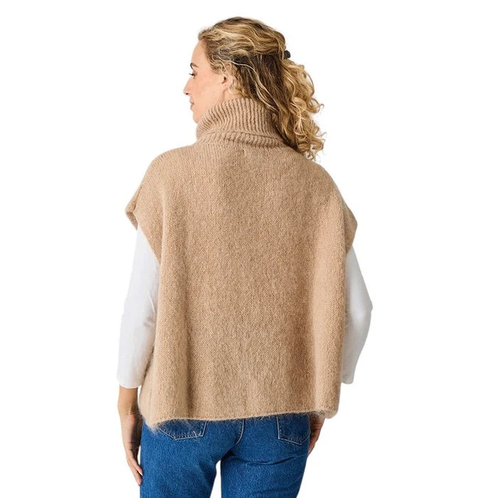 Luella Ladies Uley Mohair Knit Oversize Roll Neck Tank Top - Toffee