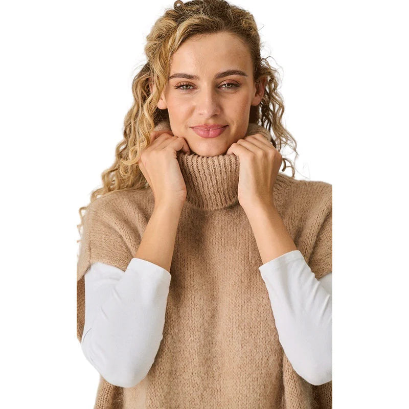 Luella Ladies Uley Mohair Knit Oversize Roll Neck Tank Top - Toffee