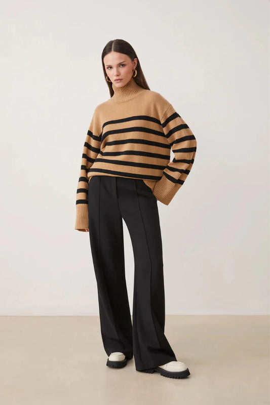 Suncoo Ladies Palacio Pullover - Brown with Stripes