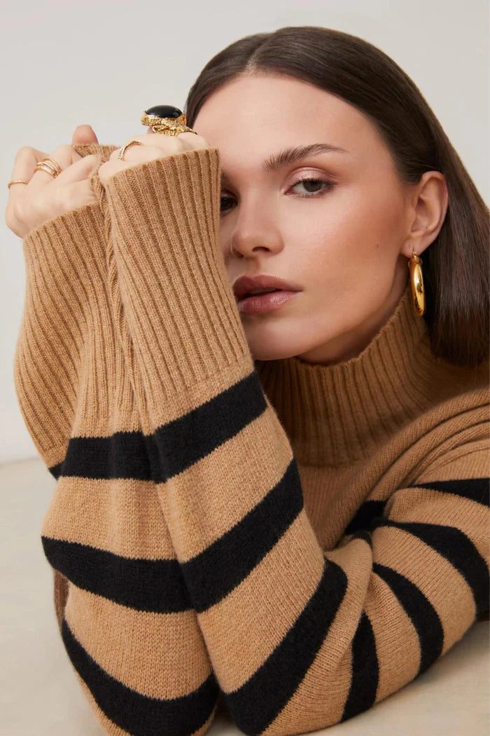 Suncoo Ladies Palacio Pullover - Brown with Stripes