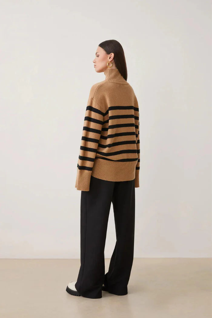 Suncoo Ladies Palacio Pullover - Brown with Stripes