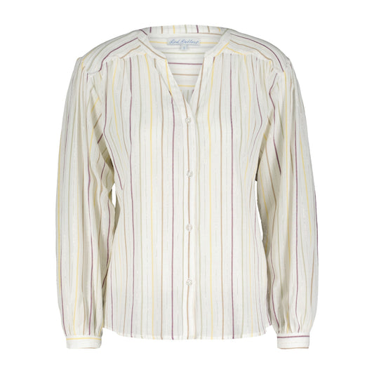 Red Button Ladies Lurex Stripe Blouse - Ecru