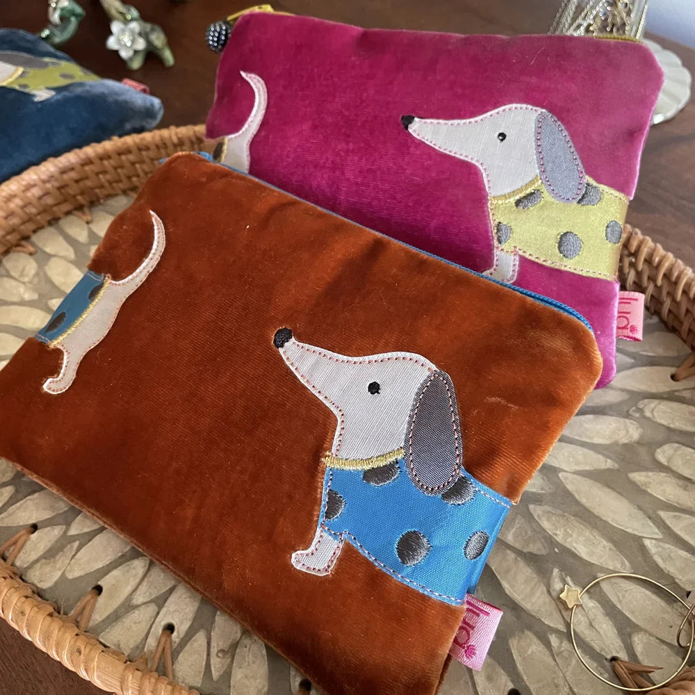 Lua Sausage Dog Velvet Purse