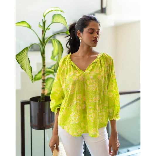 Sohana Ladies Frayed Top - Lime