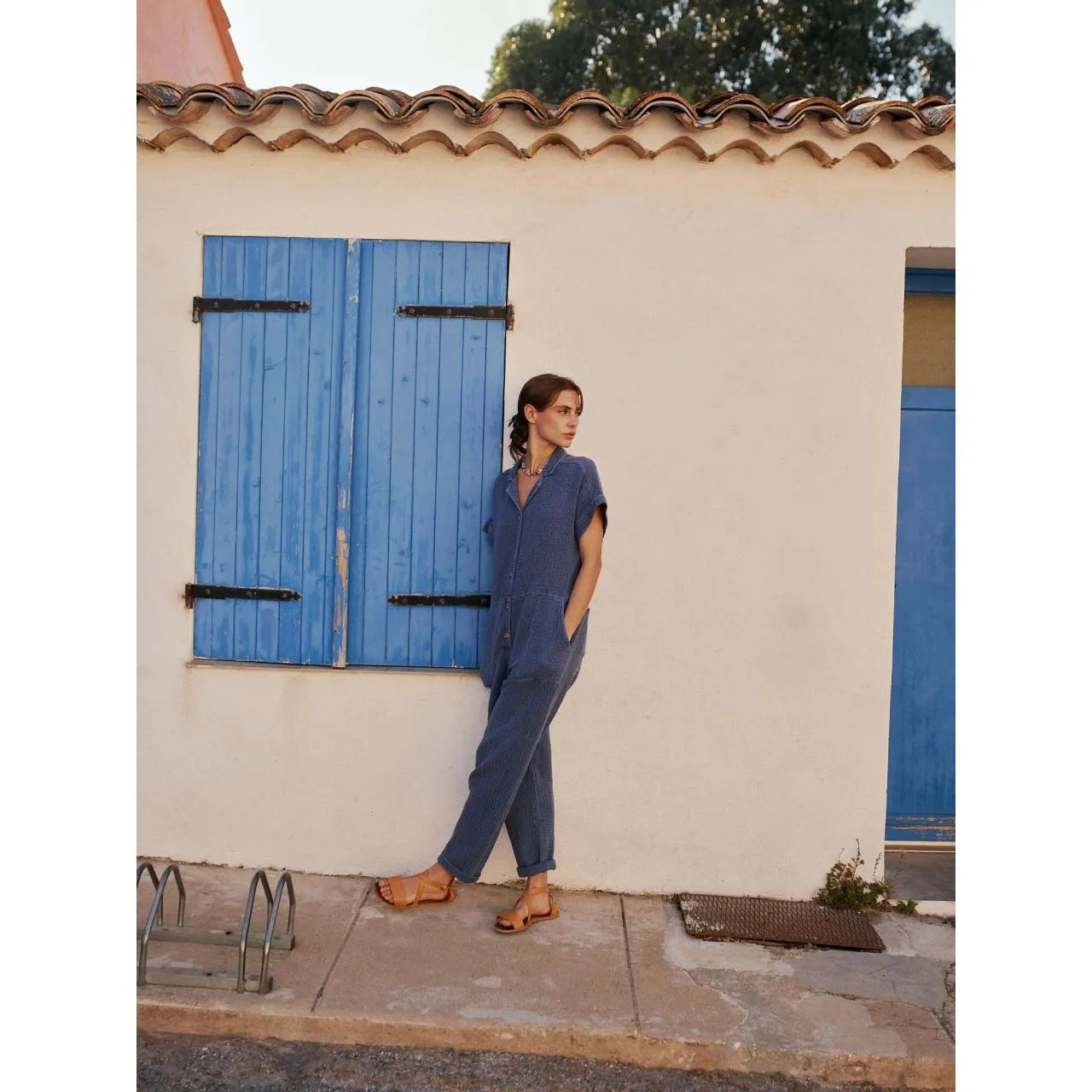 Indi and Cold Ladies Rustic Jacquard Jumpsuit - Indigo Blue