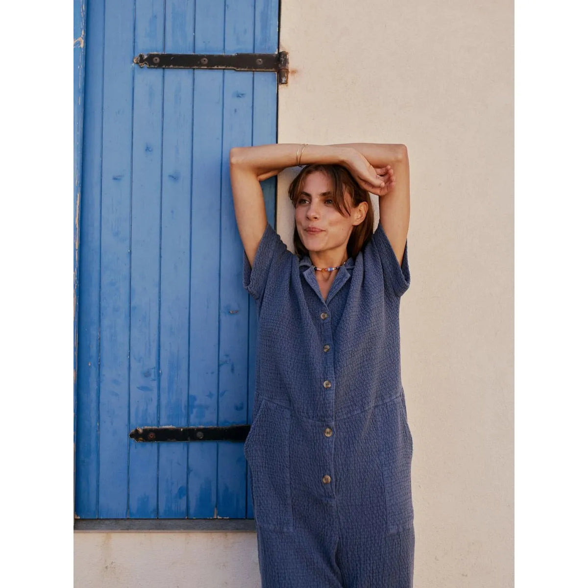 Indi and Cold Ladies Rustic Jacquard Jumpsuit - Indigo Blue